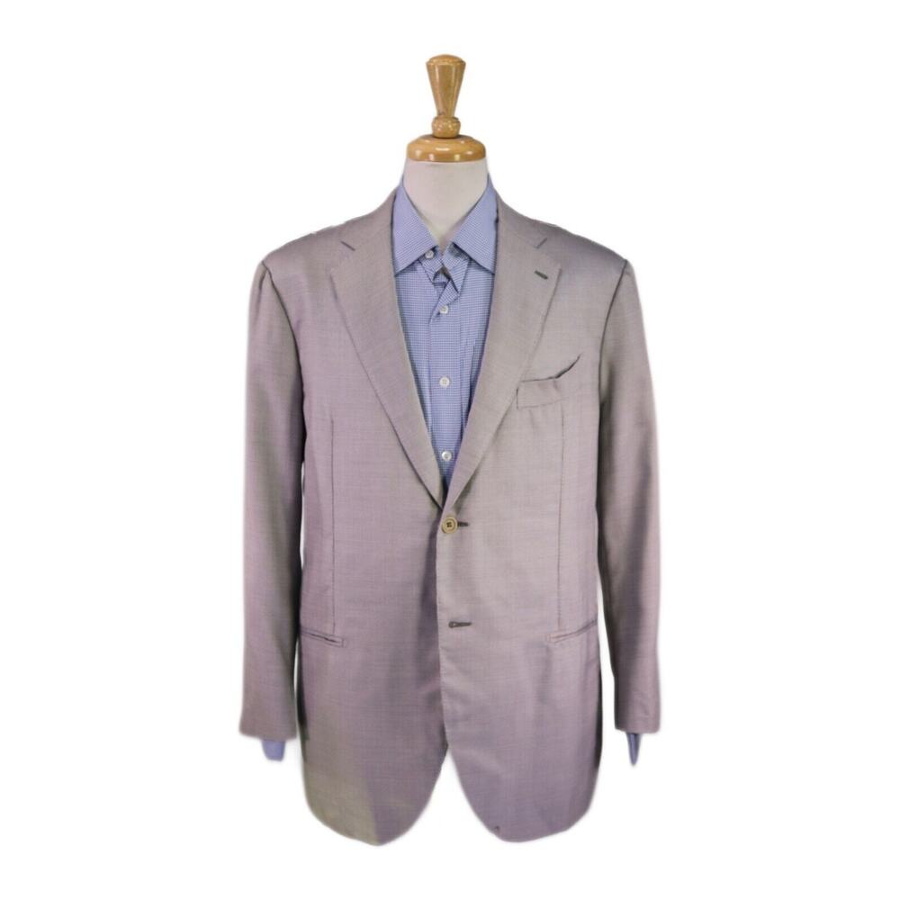 Gi Capri Napoli Gray/Pearl Woven Silk-Wool 2-Btn Handmade Sportcoat Blazer 44r